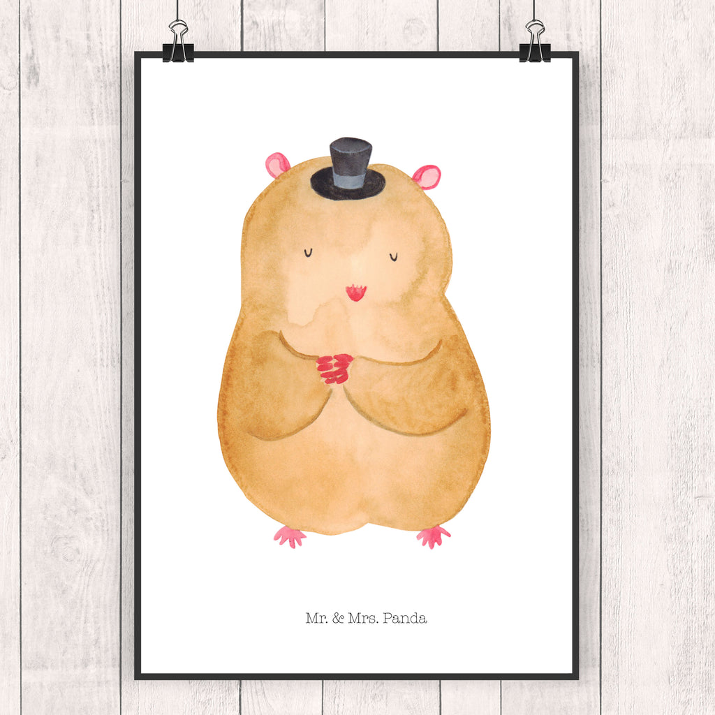 Poster Hamster mit Hut Poster, Wandposter, Bild, Wanddeko, Küchenposter, Kinderposter, Wanddeko Bild, Raumdekoration, Wanddekoration, Handgemaltes Poster, Mr. & Mrs. Panda Poster, Designposter, Kunstdruck, Posterdruck, Tiermotive, Gute Laune, lustige Sprüche, Tiere, Hamster, Hut, Magier, Zylinder, Zwerghamster, Zauberer, Houdini