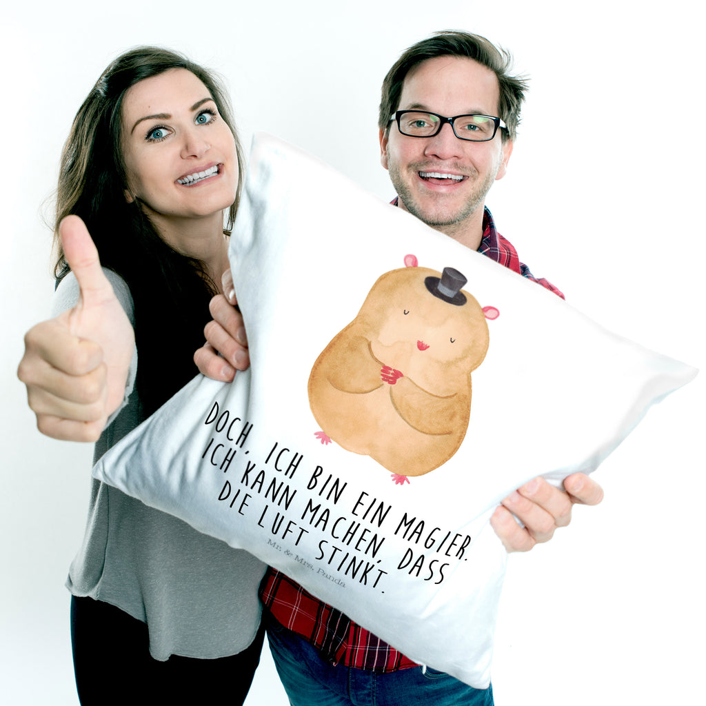 40x40 Kissen Hamster mit Hut Kissenhülle, Kopfkissen, Sofakissen, Dekokissen, Motivkissen, Tiermotive, Gute Laune, lustige Sprüche, Tiere, Hamster, Hut, Magier, Zylinder, Zwerghamster, Zauberer, Houdini