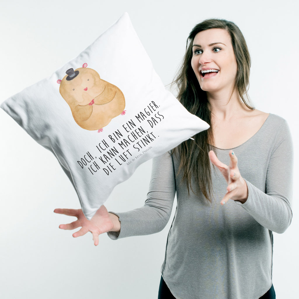 40x40 Kissen Hamster mit Hut Kissenhülle, Kopfkissen, Sofakissen, Dekokissen, Motivkissen, Tiermotive, Gute Laune, lustige Sprüche, Tiere, Hamster, Hut, Magier, Zylinder, Zwerghamster, Zauberer, Houdini