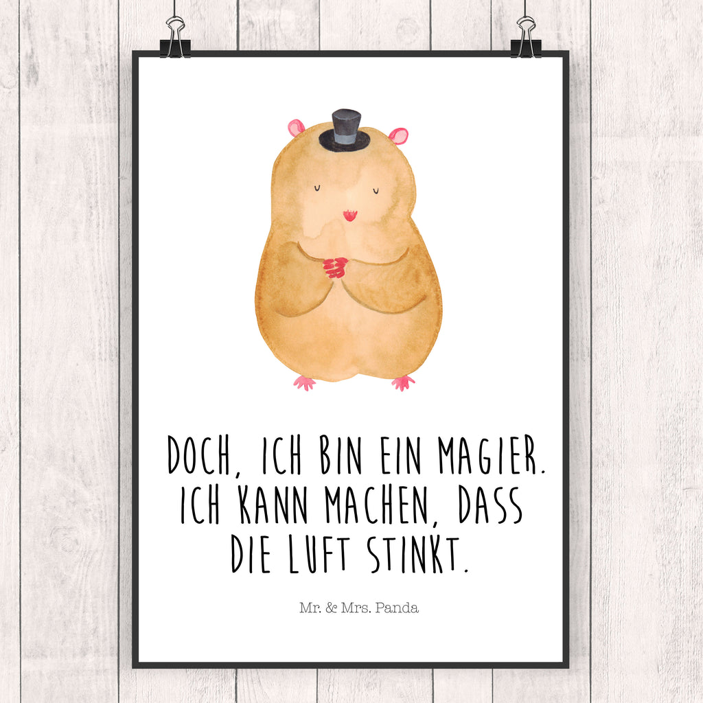 Poster Hamster mit Hut Poster, Wandposter, Bild, Wanddeko, Küchenposter, Kinderposter, Wanddeko Bild, Raumdekoration, Wanddekoration, Handgemaltes Poster, Mr. & Mrs. Panda Poster, Designposter, Kunstdruck, Posterdruck, Tiermotive, Gute Laune, lustige Sprüche, Tiere, Hamster, Hut, Magier, Zylinder, Zwerghamster, Zauberer, Houdini