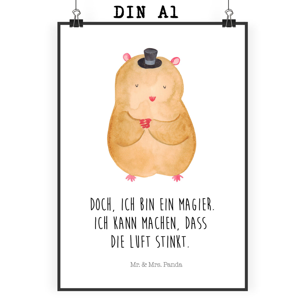 Poster Hamster mit Hut Poster, Wandposter, Bild, Wanddeko, Küchenposter, Kinderposter, Wanddeko Bild, Raumdekoration, Wanddekoration, Handgemaltes Poster, Mr. & Mrs. Panda Poster, Designposter, Kunstdruck, Posterdruck, Tiermotive, Gute Laune, lustige Sprüche, Tiere, Hamster, Hut, Magier, Zylinder, Zwerghamster, Zauberer, Houdini