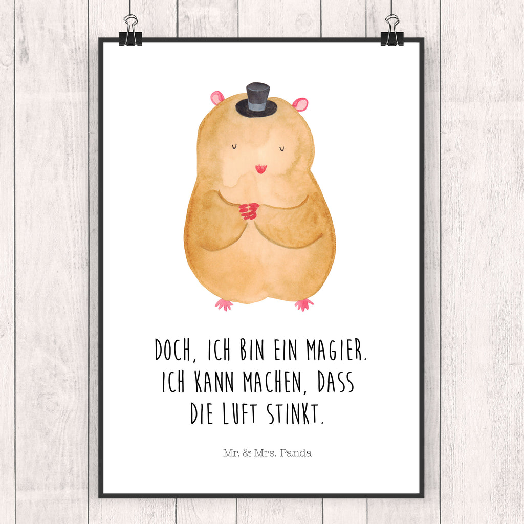 Poster Hamster mit Hut Poster, Wandposter, Bild, Wanddeko, Küchenposter, Kinderposter, Wanddeko Bild, Raumdekoration, Wanddekoration, Handgemaltes Poster, Mr. & Mrs. Panda Poster, Designposter, Kunstdruck, Posterdruck, Tiermotive, Gute Laune, lustige Sprüche, Tiere, Hamster, Hut, Magier, Zylinder, Zwerghamster, Zauberer, Houdini