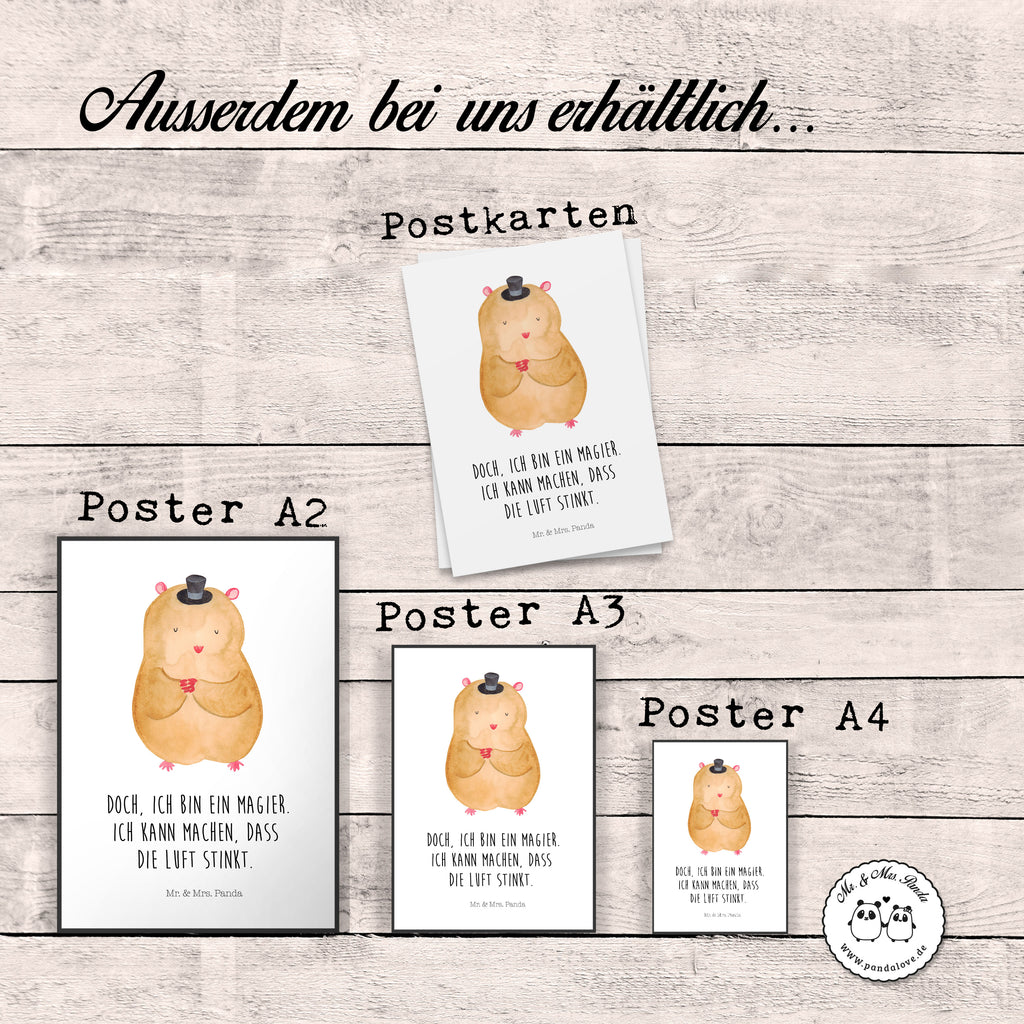 Poster Hamster mit Hut Poster, Wandposter, Bild, Wanddeko, Küchenposter, Kinderposter, Wanddeko Bild, Raumdekoration, Wanddekoration, Handgemaltes Poster, Mr. & Mrs. Panda Poster, Designposter, Kunstdruck, Posterdruck, Tiermotive, Gute Laune, lustige Sprüche, Tiere, Hamster, Hut, Magier, Zylinder, Zwerghamster, Zauberer, Houdini