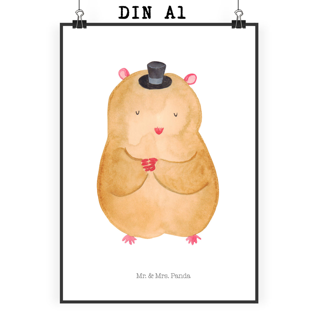 Poster Hamster mit Hut Poster, Wandposter, Bild, Wanddeko, Küchenposter, Kinderposter, Wanddeko Bild, Raumdekoration, Wanddekoration, Handgemaltes Poster, Mr. & Mrs. Panda Poster, Designposter, Kunstdruck, Posterdruck, Tiermotive, Gute Laune, lustige Sprüche, Tiere, Hamster, Hut, Magier, Zylinder, Zwerghamster, Zauberer, Houdini
