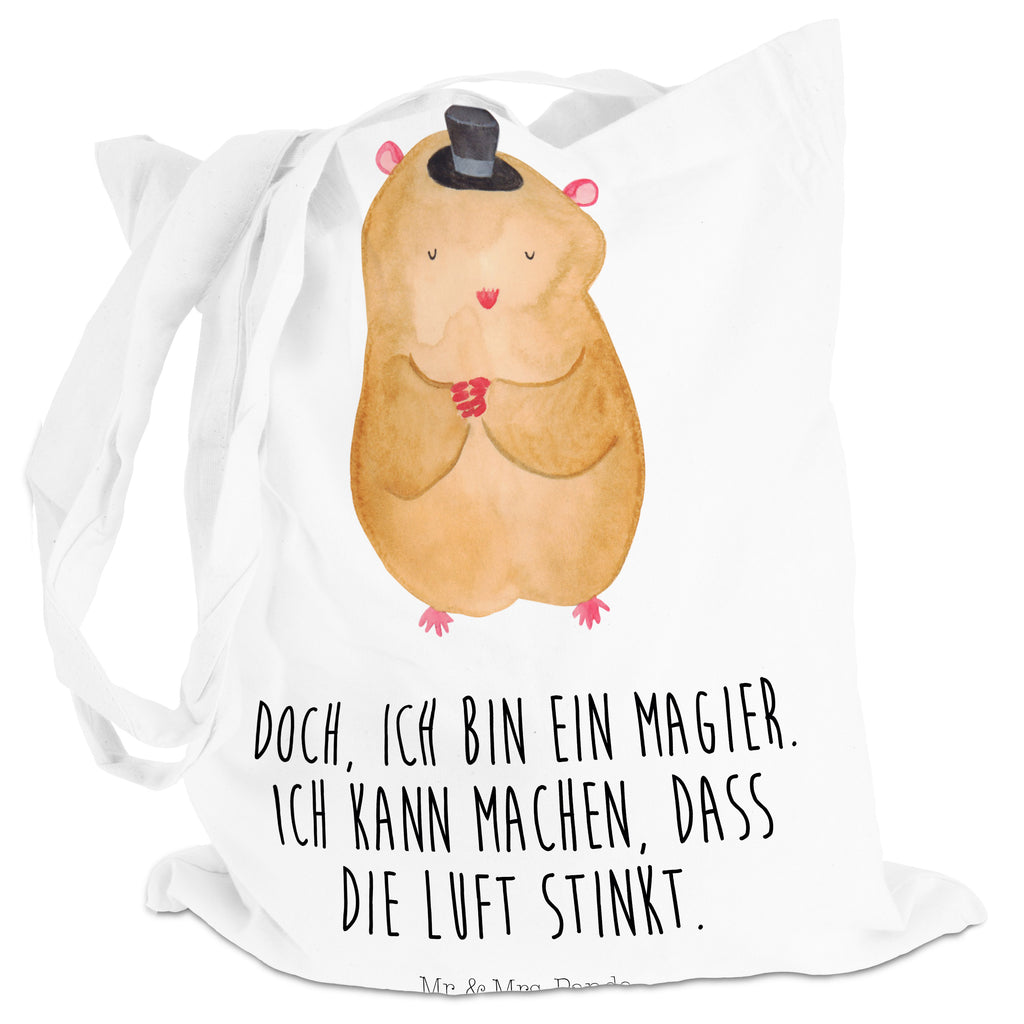 Tragetasche Hamster mit Hut Beuteltasche, Beutel, Einkaufstasche, Jutebeutel, Stoffbeutel, Tiermotive, Gute Laune, lustige Sprüche, Tiere, Hamster, Hut, Magier, Zylinder, Zwerghamster, Zauberer, Houdini