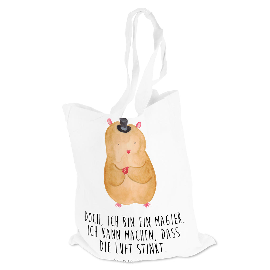 Tragetasche Hamster mit Hut Beuteltasche, Beutel, Einkaufstasche, Jutebeutel, Stoffbeutel, Tiermotive, Gute Laune, lustige Sprüche, Tiere, Hamster, Hut, Magier, Zylinder, Zwerghamster, Zauberer, Houdini