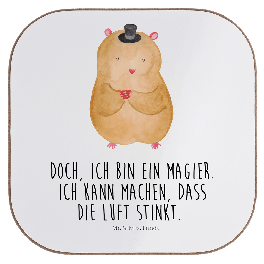 Quadratische Untersetzer Hamster mit Hut Bierdeckel, Glasuntersetzer, Untersetzer Gläser, Getränkeuntersetzer, Tiermotive, Gute Laune, lustige Sprüche, Tiere, Hamster, Hut, Magier, Zylinder, Zwerghamster, Zauberer, Houdini