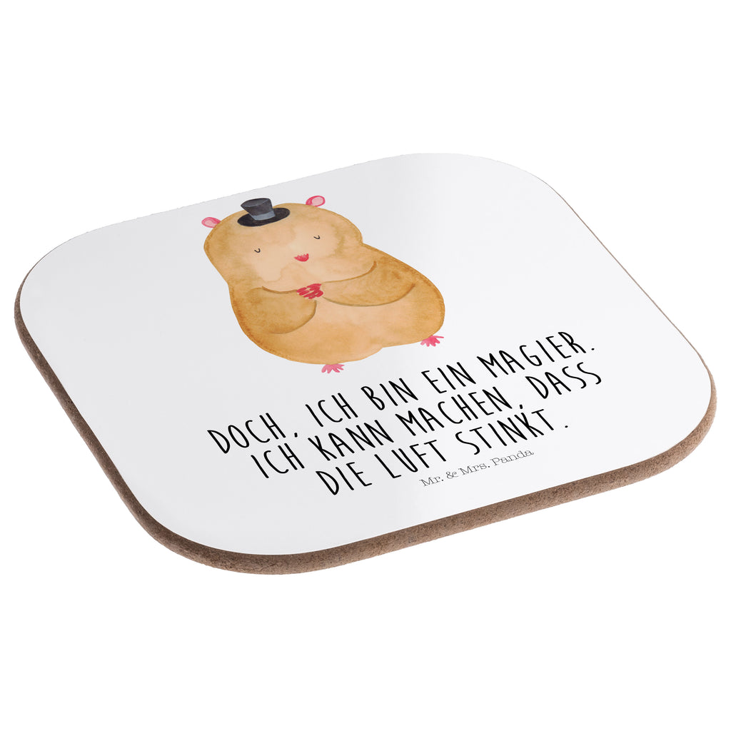 Quadratische Untersetzer Hamster mit Hut Bierdeckel, Glasuntersetzer, Untersetzer Gläser, Getränkeuntersetzer, Tiermotive, Gute Laune, lustige Sprüche, Tiere, Hamster, Hut, Magier, Zylinder, Zwerghamster, Zauberer, Houdini