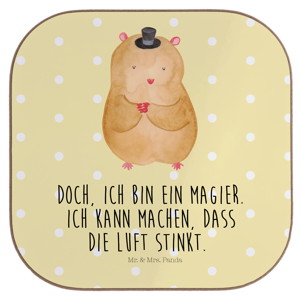 Quadratische Untersetzer Hamster mit Hut Bierdeckel, Glasuntersetzer, Untersetzer Gläser, Getränkeuntersetzer, Tiermotive, Gute Laune, lustige Sprüche, Tiere, Hamster, Hut, Magier, Zylinder, Zwerghamster, Zauberer, Houdini