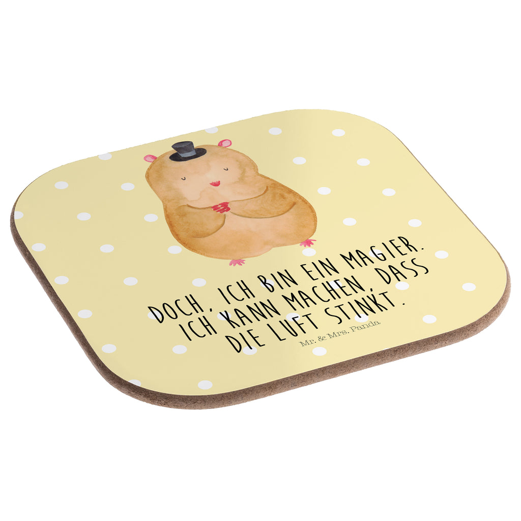 Quadratische Untersetzer Hamster mit Hut Bierdeckel, Glasuntersetzer, Untersetzer Gläser, Getränkeuntersetzer, Tiermotive, Gute Laune, lustige Sprüche, Tiere, Hamster, Hut, Magier, Zylinder, Zwerghamster, Zauberer, Houdini