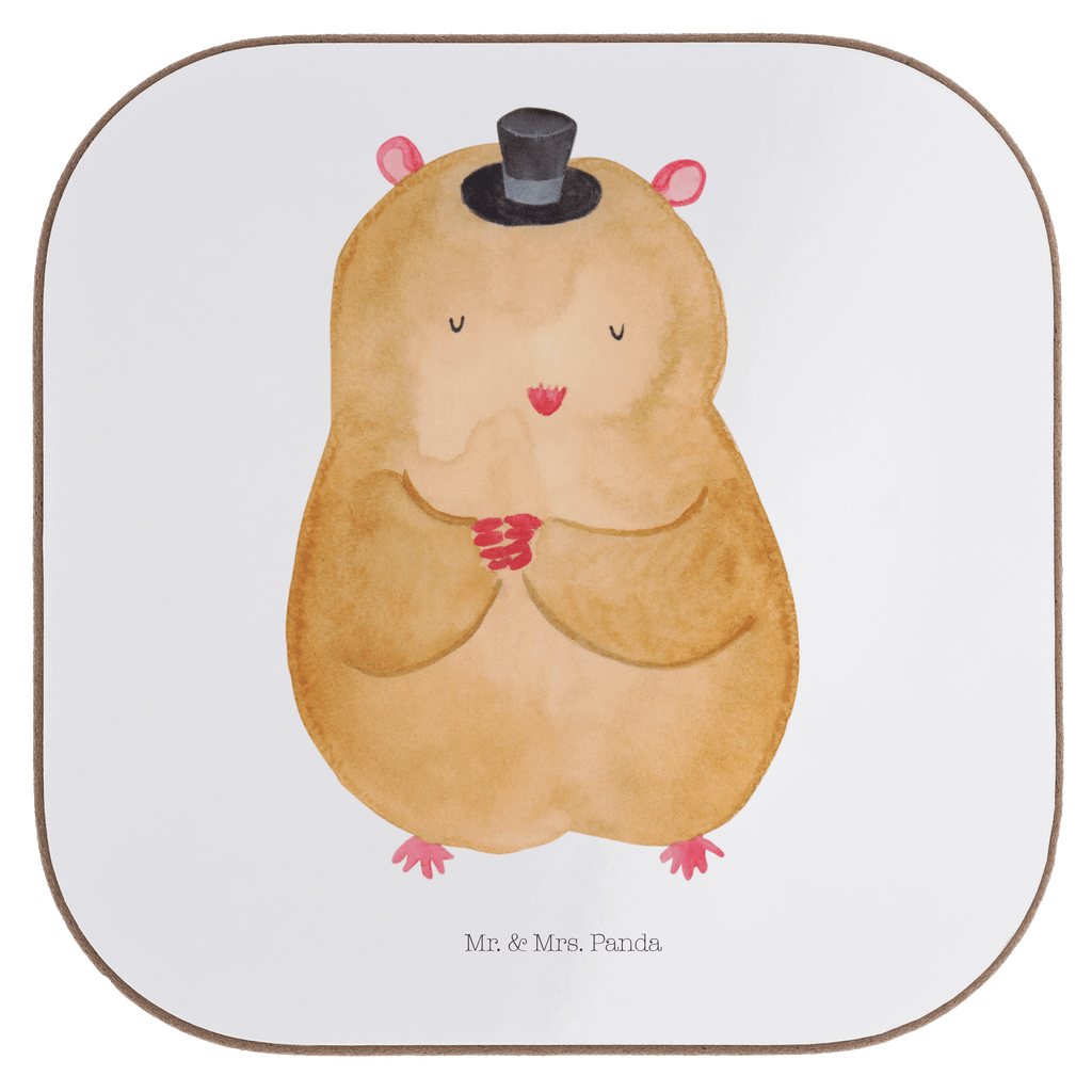 Quadratische Untersetzer Hamster mit Hut Bierdeckel, Glasuntersetzer, Untersetzer Gläser, Getränkeuntersetzer, Tiermotive, Gute Laune, lustige Sprüche, Tiere, Hamster, Hut, Magier, Zylinder, Zwerghamster, Zauberer, Houdini
