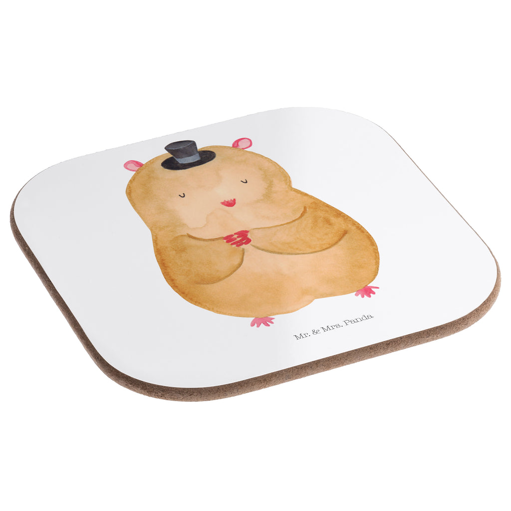 Quadratische Untersetzer Hamster mit Hut Bierdeckel, Glasuntersetzer, Untersetzer Gläser, Getränkeuntersetzer, Tiermotive, Gute Laune, lustige Sprüche, Tiere, Hamster, Hut, Magier, Zylinder, Zwerghamster, Zauberer, Houdini