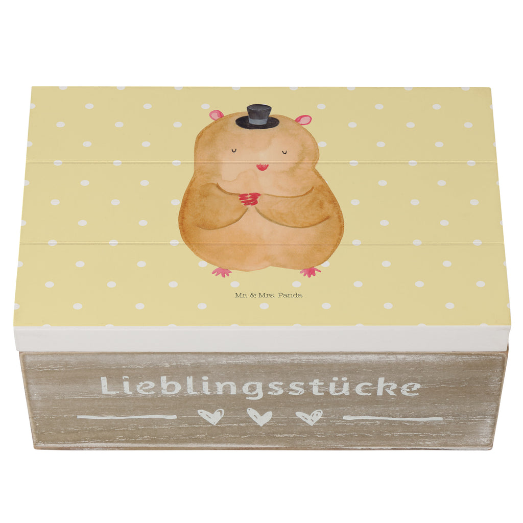 Holzkiste Hamster mit Hut Holzkiste, Kiste, Schatzkiste, Truhe, Schatulle, XXL, Erinnerungsbox, Erinnerungskiste, Dekokiste, Aufbewahrungsbox, Tiermotive, Gute Laune, lustige Sprüche, Tiere, Hamster, Hut, Magier, Zylinder, Zwerghamster, Zauberer, Houdini