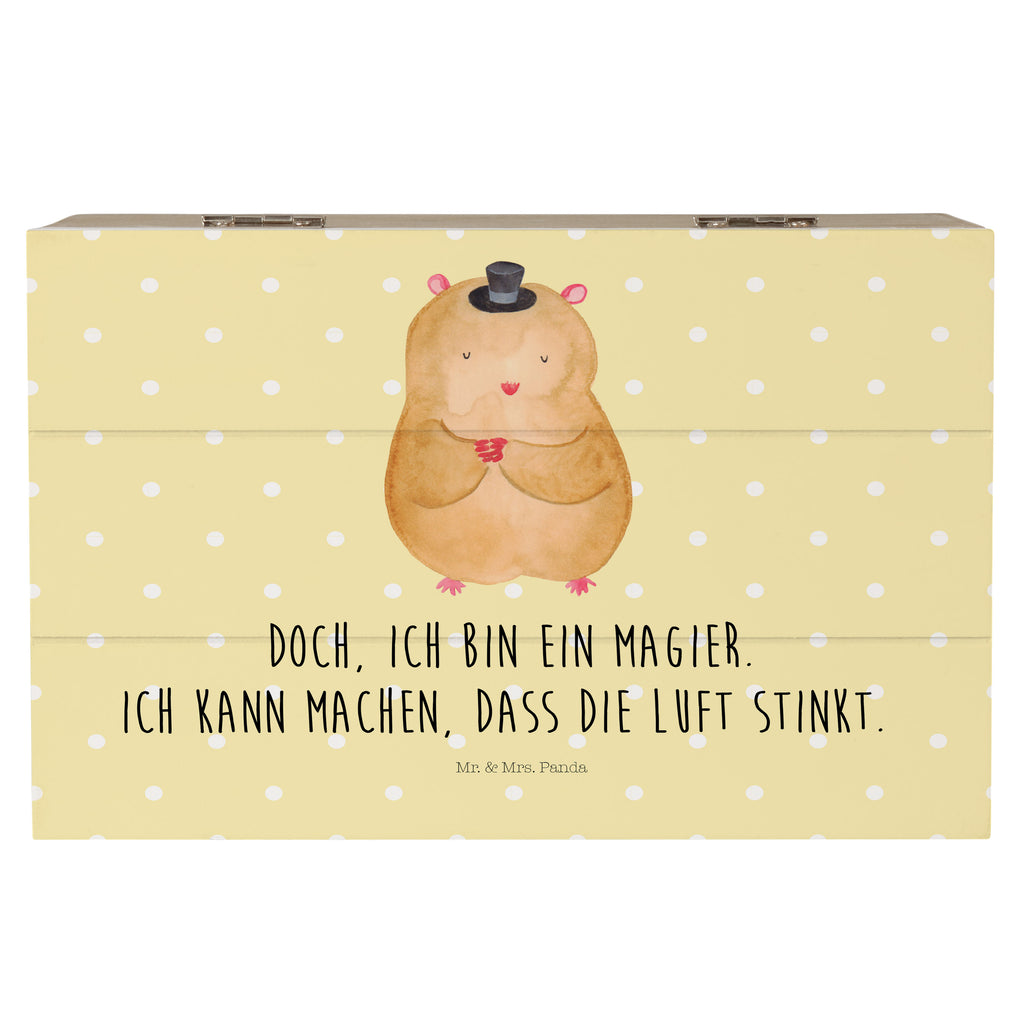 Holzkiste Hamster mit Hut Holzkiste, Kiste, Schatzkiste, Truhe, Schatulle, XXL, Erinnerungsbox, Erinnerungskiste, Dekokiste, Aufbewahrungsbox, Tiermotive, Gute Laune, lustige Sprüche, Tiere, Hamster, Hut, Magier, Zylinder, Zwerghamster, Zauberer, Houdini