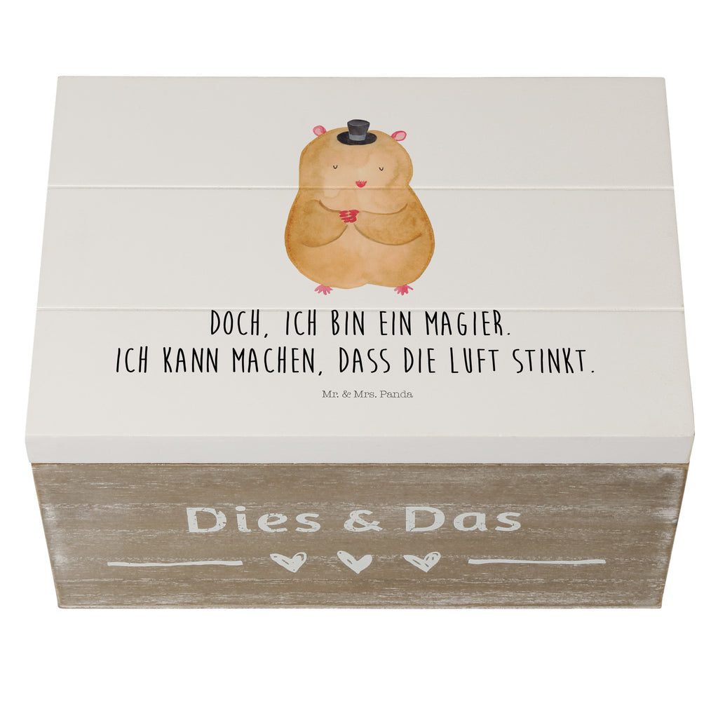 Holzkiste Hamster mit Hut Holzkiste, Kiste, Schatzkiste, Truhe, Schatulle, XXL, Erinnerungsbox, Erinnerungskiste, Dekokiste, Aufbewahrungsbox, Tiermotive, Gute Laune, lustige Sprüche, Tiere, Hamster, Hut, Magier, Zylinder, Zwerghamster, Zauberer, Houdini