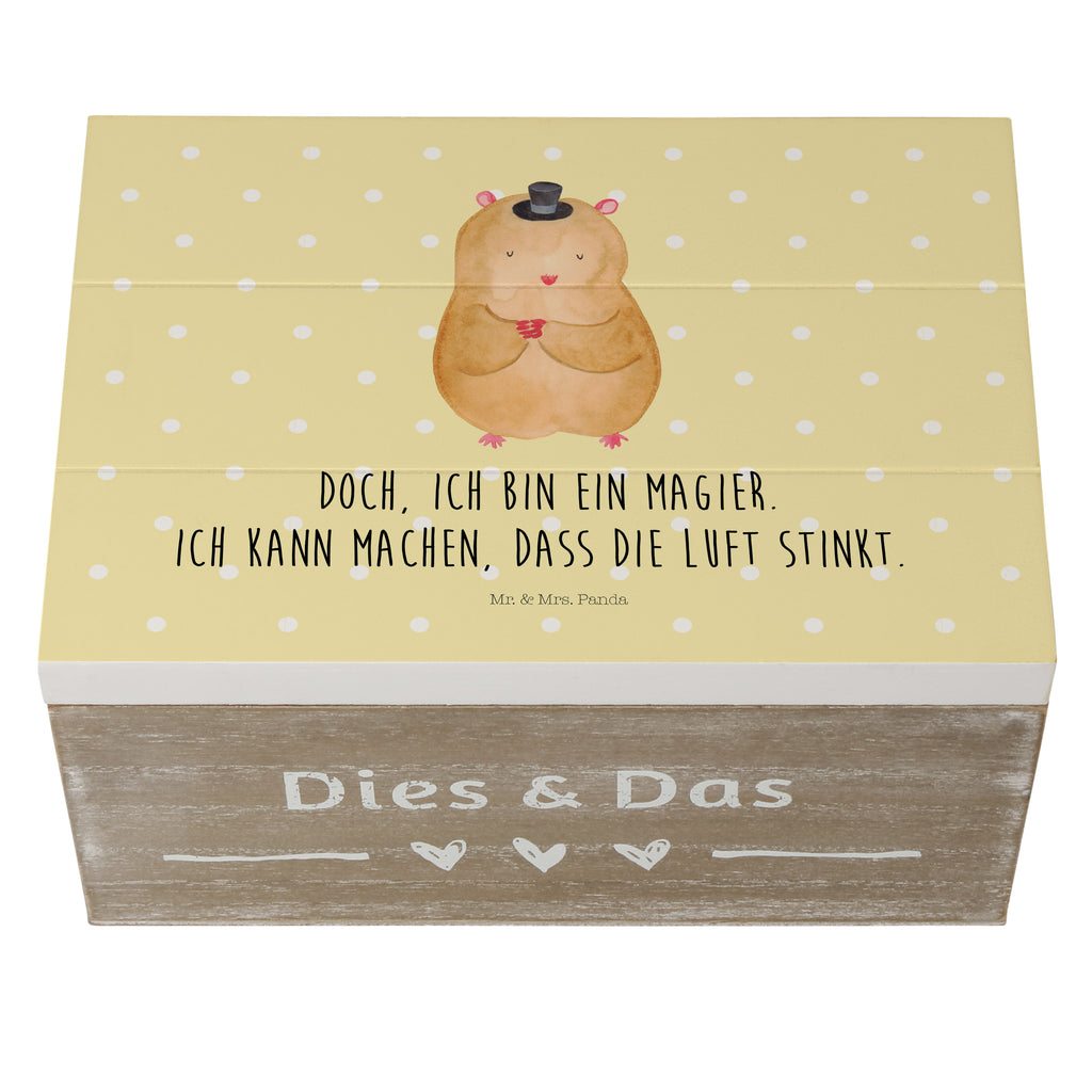 Holzkiste Hamster mit Hut Holzkiste, Kiste, Schatzkiste, Truhe, Schatulle, XXL, Erinnerungsbox, Erinnerungskiste, Dekokiste, Aufbewahrungsbox, Tiermotive, Gute Laune, lustige Sprüche, Tiere, Hamster, Hut, Magier, Zylinder, Zwerghamster, Zauberer, Houdini