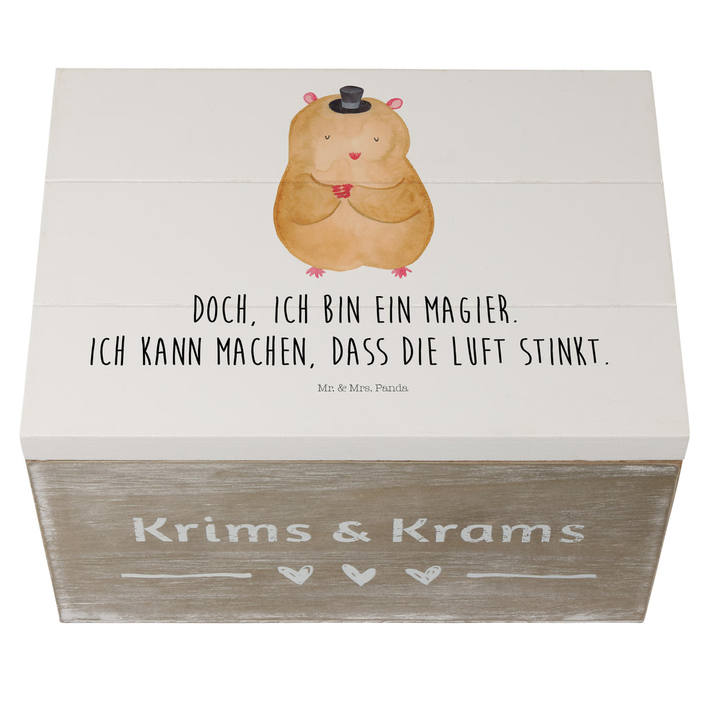 Holzkiste Hamster mit Hut Holzkiste, Kiste, Schatzkiste, Truhe, Schatulle, XXL, Erinnerungsbox, Erinnerungskiste, Dekokiste, Aufbewahrungsbox, Tiermotive, Gute Laune, lustige Sprüche, Tiere, Hamster, Hut, Magier, Zylinder, Zwerghamster, Zauberer, Houdini