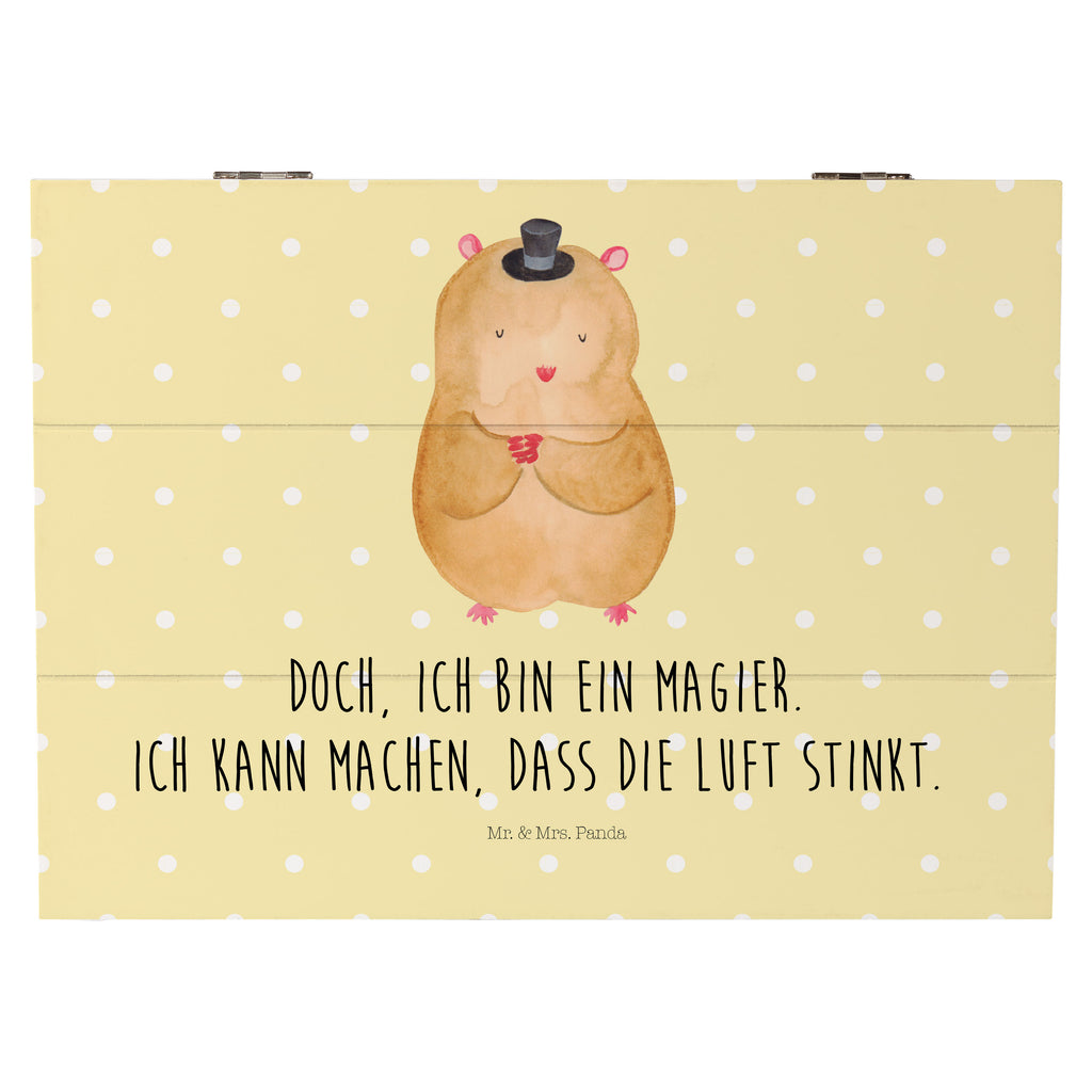 Holzkiste Hamster mit Hut Holzkiste, Kiste, Schatzkiste, Truhe, Schatulle, XXL, Erinnerungsbox, Erinnerungskiste, Dekokiste, Aufbewahrungsbox, Tiermotive, Gute Laune, lustige Sprüche, Tiere, Hamster, Hut, Magier, Zylinder, Zwerghamster, Zauberer, Houdini