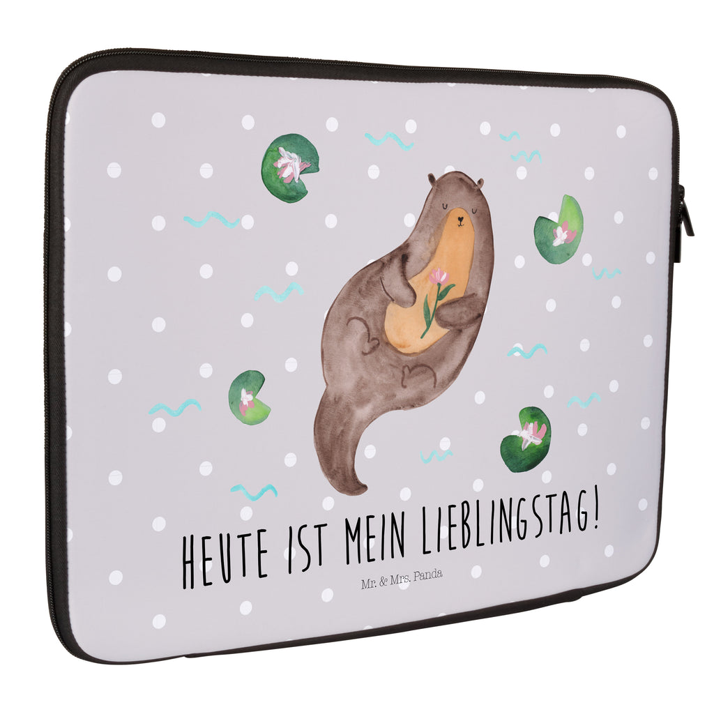 20 x 28 Notebook Tasche  Otter mit Seerose Notebook Tasche, Laptop, Computertasche, Tasche, Otter, Fischotter, Seeotter, Otter Seeotter See Otter