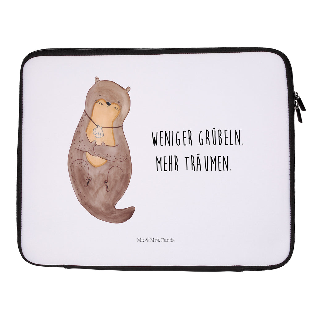 20 x 28 Notebook Tasche  Otter mit Muschelmedaillon Notebook Tasche, Laptop, Computertasche, Tasche, Otter, Fischotter, Seeotter, Otterliebe, grübeln, träumen, Motivation, Tagträumen, Büro