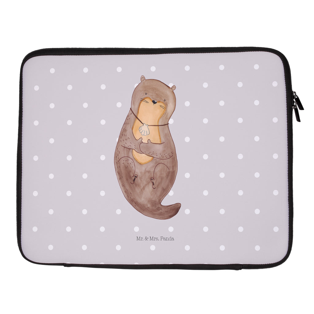 20 x 28 Notebook Tasche  Otter mit Muschelmedaillon Notebook Tasche, Laptop, Computertasche, Tasche, Otter, Fischotter, Seeotter, Otterliebe, grübeln, träumen, Motivation, Tagträumen, Büro