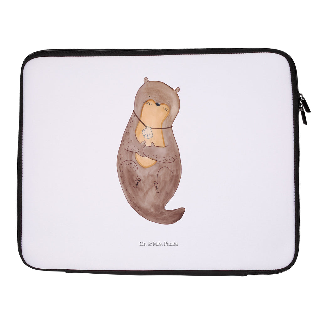20 x 28 Notebook Tasche  Otter mit Muschelmedaillon Notebook Tasche, Laptop, Computertasche, Tasche, Otter, Fischotter, Seeotter, Otterliebe, grübeln, träumen, Motivation, Tagträumen, Büro