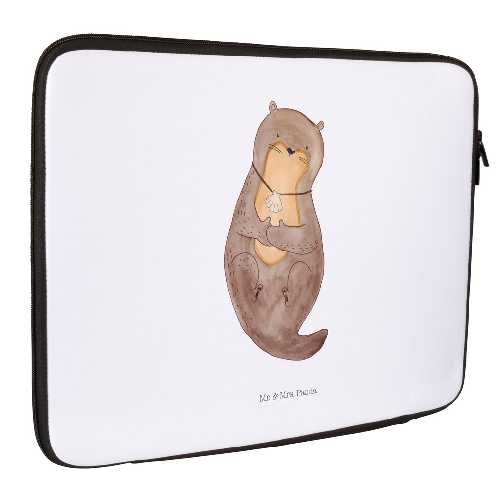 20 x 28 Notebook Tasche  Otter mit Muschelmedaillon Notebook Tasche, Laptop, Computertasche, Tasche, Otter, Fischotter, Seeotter, Otterliebe, grübeln, träumen, Motivation, Tagträumen, Büro