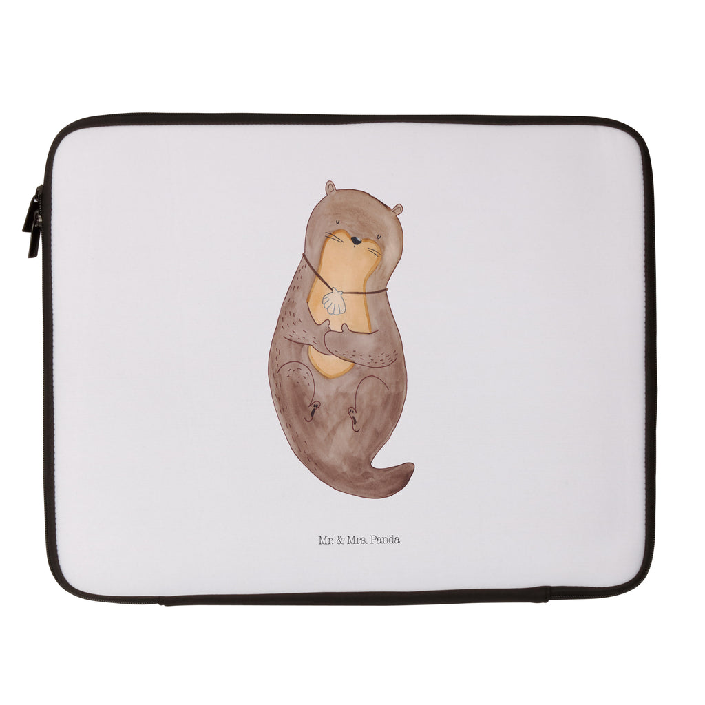 20 x 28 Notebook Tasche  Otter mit Muschelmedaillon Notebook Tasche, Laptop, Computertasche, Tasche, Otter, Fischotter, Seeotter, Otterliebe, grübeln, träumen, Motivation, Tagträumen, Büro