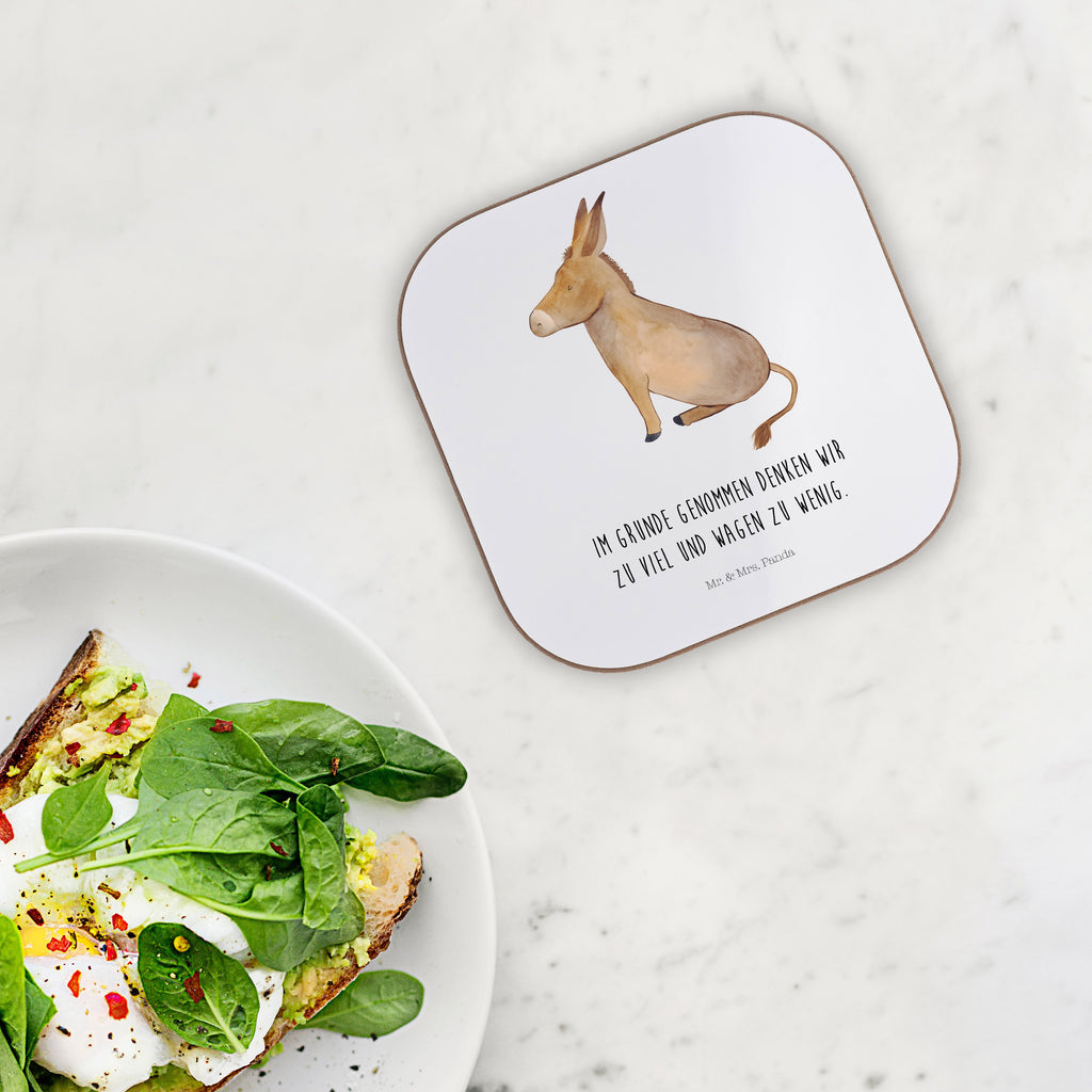 Quadratische Untersetzer Esel Bierdeckel, Glasuntersetzer, Untersetzer Gläser, Getränkeuntersetzer, Tiermotive, Gute Laune, lustige Sprüche, Tiere, Esel, Weisheit, Lebensmut, Lebensglück, Ziel, Lebensziel, Mut, erfolg, tapferkeit, positive gedanken, zuversicht