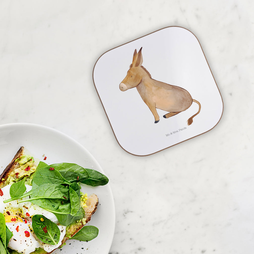 Quadratische Untersetzer Esel Bierdeckel, Glasuntersetzer, Untersetzer Gläser, Getränkeuntersetzer, Tiermotive, Gute Laune, lustige Sprüche, Tiere, Esel, Weisheit, Lebensmut, Lebensglück, Ziel, Lebensziel, Mut, erfolg, tapferkeit, positive gedanken, zuversicht