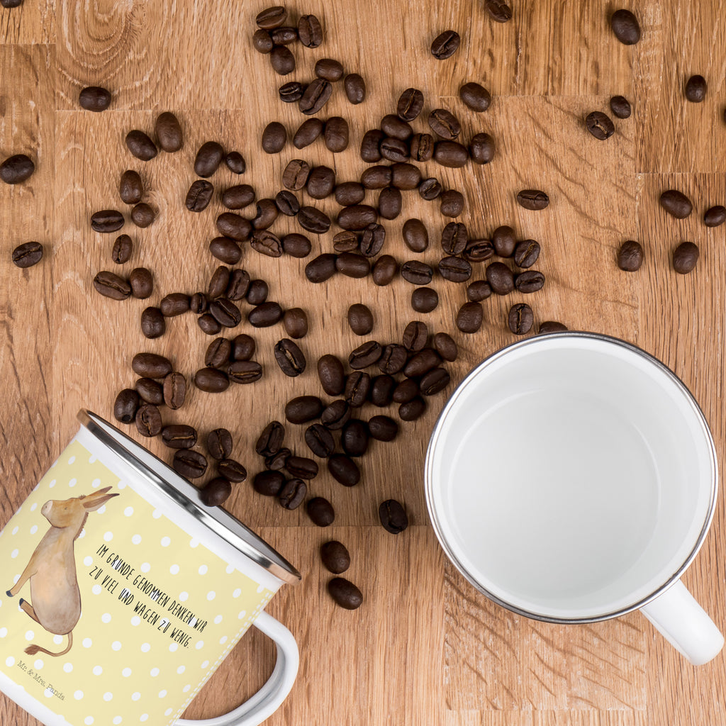 Camping Emaille Tasse Esel Campingtasse, Trinkbecher, Metalltasse, Outdoor Tasse, Emaille Trinkbecher, Blechtasse Outdoor, Emaille Campingbecher, Edelstahl Trinkbecher, Metalltasse für Camping, Kaffee Blechtasse, Camping Tasse Metall, Tiermotive, Gute Laune, lustige Sprüche, Tiere, Esel, Weisheit, Lebensmut, Lebensglück, Ziel, Lebensziel, Mut, erfolg, tapferkeit, positive gedanken, zuversicht