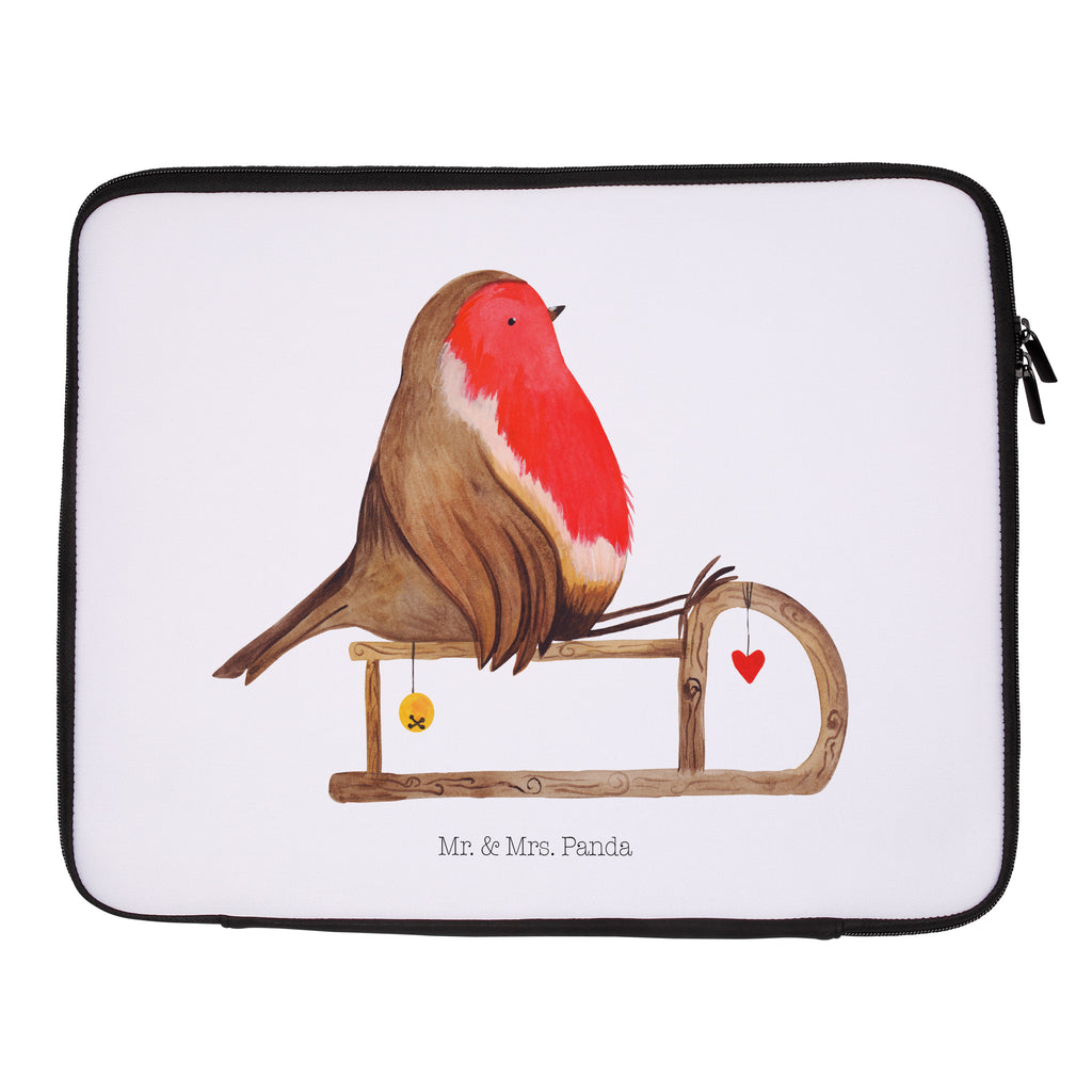 33 x 42 Notebook Tasche Rotkehlchen Schlitten Notebook Tasche, Laptop, Computertasche, Tasche, Schutzhülle, Winter, Weihnachten, Weihnachtsdeko, Nikolaus, Advent, Heiligabend, Wintermotiv, Schlitten, Vogel