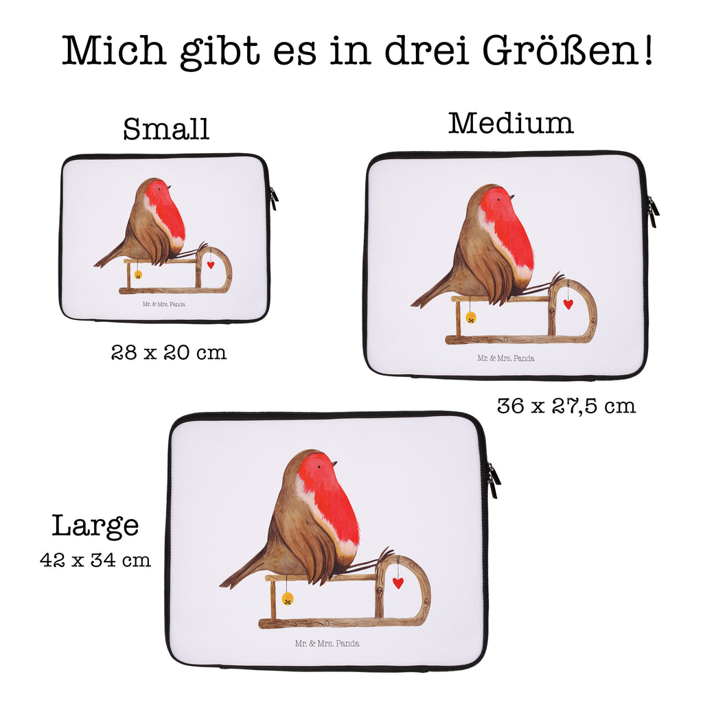 33 x 42 Notebook Tasche Rotkehlchen Schlitten Notebook Tasche, Laptop, Computertasche, Tasche, Schutzhülle, Winter, Weihnachten, Weihnachtsdeko, Nikolaus, Advent, Heiligabend, Wintermotiv, Schlitten, Vogel