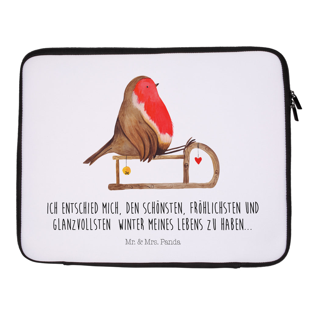 33 x 42 Notebook Tasche Rotkehlchen Schlitten Notebook Tasche, Laptop, Computertasche, Tasche, Schutzhülle, Winter, Weihnachten, Weihnachtsdeko, Nikolaus, Advent, Heiligabend, Wintermotiv, Schlitten, Vogel
