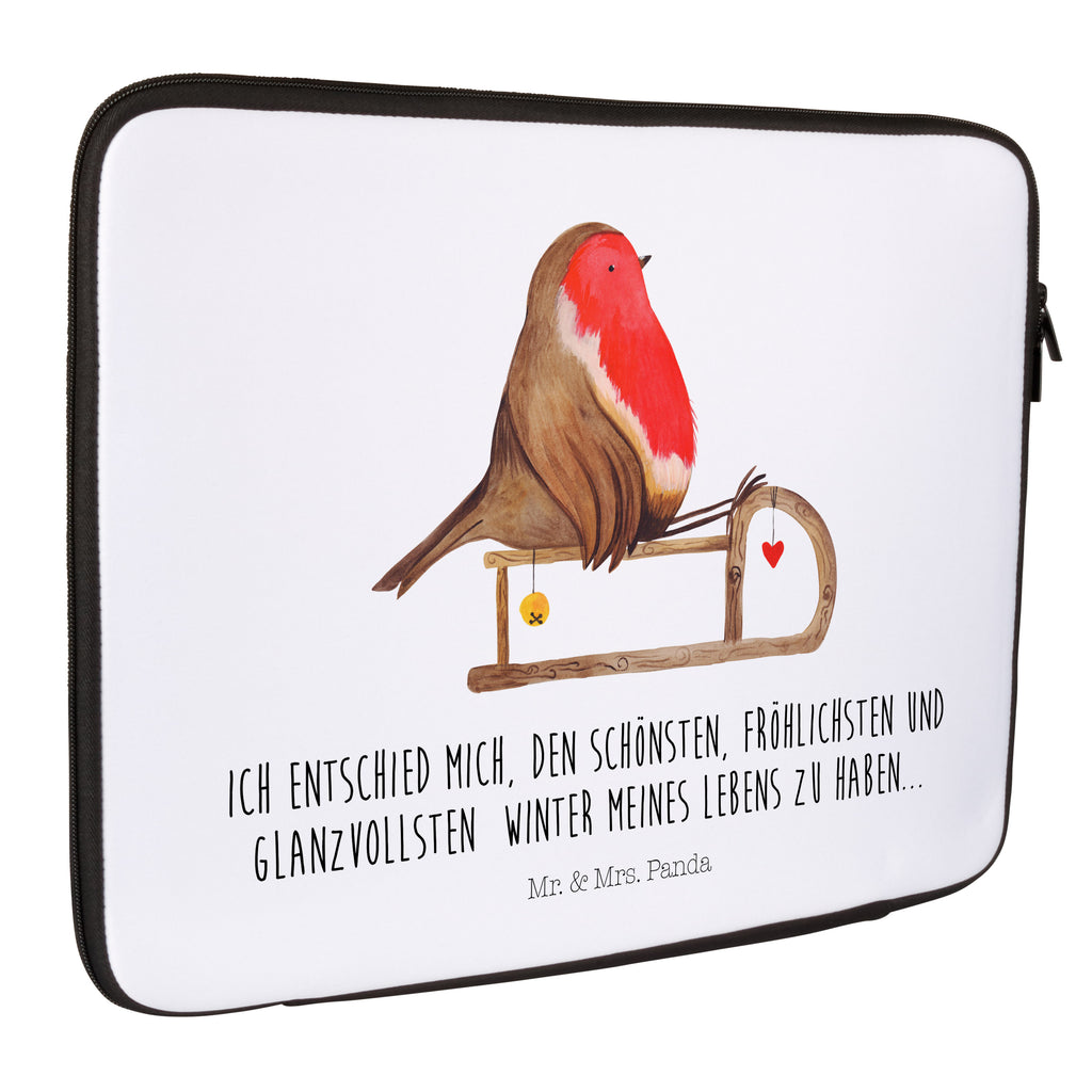 33 x 42 Notebook Tasche Rotkehlchen Schlitten Notebook Tasche, Laptop, Computertasche, Tasche, Schutzhülle, Winter, Weihnachten, Weihnachtsdeko, Nikolaus, Advent, Heiligabend, Wintermotiv, Schlitten, Vogel