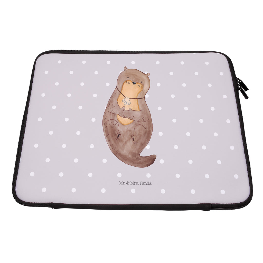 33 x 42 Notebook Tasche Otter mit Muschelmedaillon Notebook Tasche, Laptop, Computertasche, Tasche, Schutzhülle, Otter, Fischotter, Seeotter, Otterliebe, grübeln, träumen, Motivation, Tagträumen, Büro