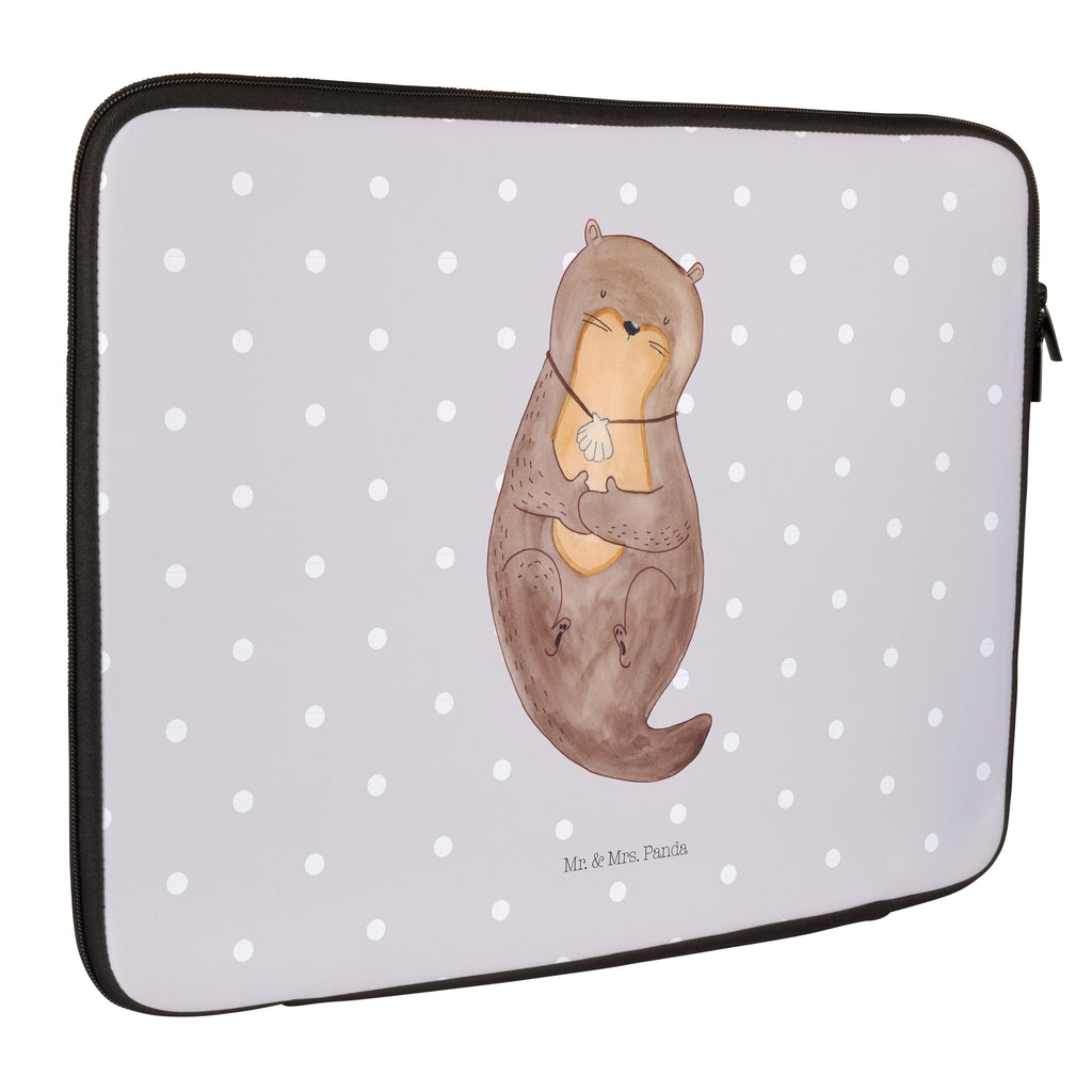 33 x 42 Notebook Tasche Otter mit Muschelmedaillon Notebook Tasche, Laptop, Computertasche, Tasche, Schutzhülle, Otter, Fischotter, Seeotter, Otterliebe, grübeln, träumen, Motivation, Tagträumen, Büro