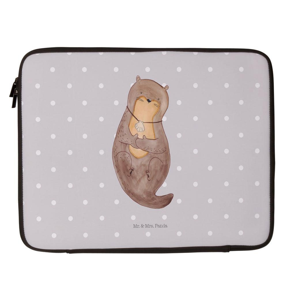 33 x 42 Notebook Tasche Otter mit Muschelmedaillon Notebook Tasche, Laptop, Computertasche, Tasche, Schutzhülle, Otter, Fischotter, Seeotter, Otterliebe, grübeln, träumen, Motivation, Tagträumen, Büro