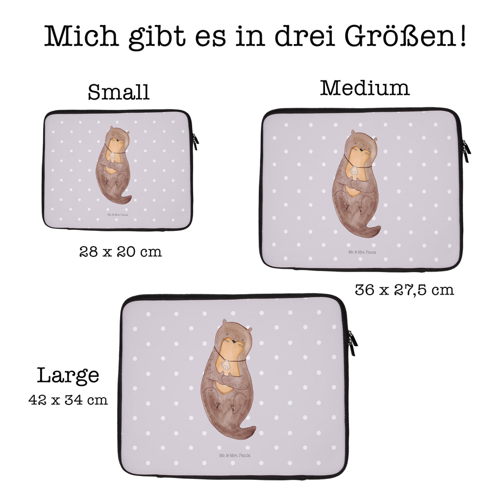 33 x 42 Notebook Tasche Otter mit Muschelmedaillon Notebook Tasche, Laptop, Computertasche, Tasche, Schutzhülle, Otter, Fischotter, Seeotter, Otterliebe, grübeln, träumen, Motivation, Tagträumen, Büro