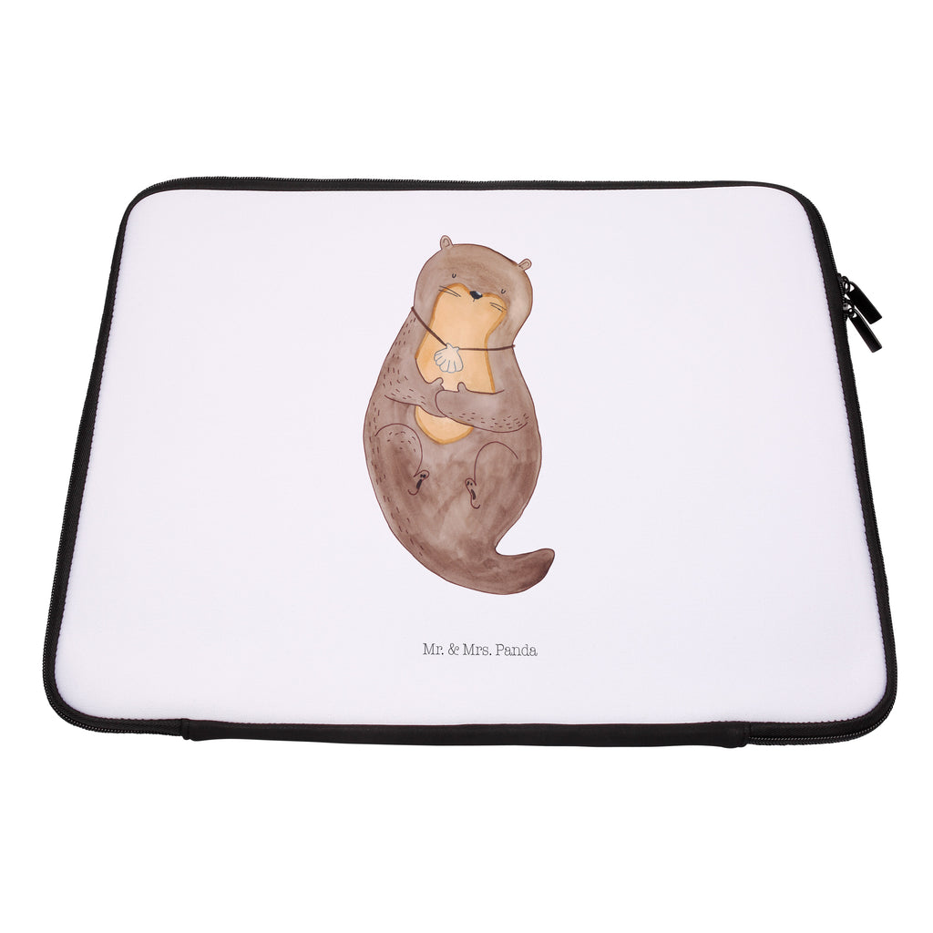 33 x 42 Notebook Tasche Otter mit Muschelmedaillon Notebook Tasche, Laptop, Computertasche, Tasche, Schutzhülle, Otter, Fischotter, Seeotter, Otterliebe, grübeln, träumen, Motivation, Tagträumen, Büro