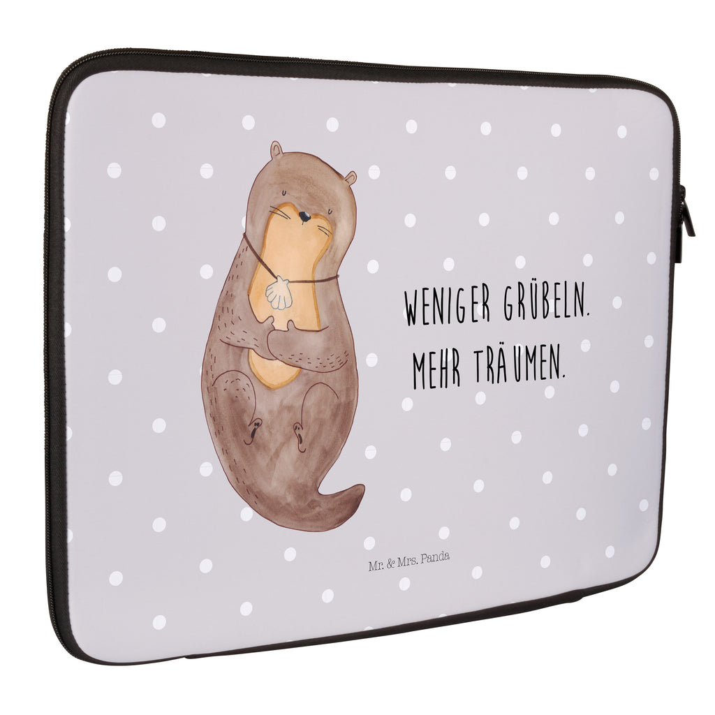 33 x 42 Notebook Tasche Otter mit Muschelmedaillon Notebook Tasche, Laptop, Computertasche, Tasche, Schutzhülle, Otter, Fischotter, Seeotter, Otterliebe, grübeln, träumen, Motivation, Tagträumen, Büro