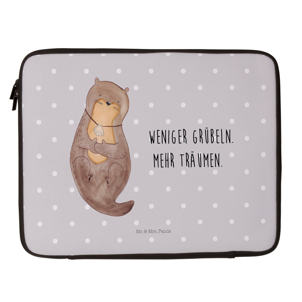 33 x 42 Notebook Tasche Otter mit Muschelmedaillon Notebook Tasche, Laptop, Computertasche, Tasche, Schutzhülle, Otter, Fischotter, Seeotter, Otterliebe, grübeln, träumen, Motivation, Tagträumen, Büro