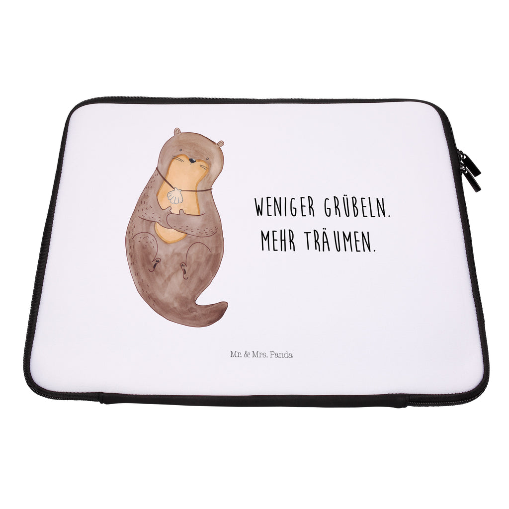 33 x 42 Notebook Tasche Otter mit Muschelmedaillon Notebook Tasche, Laptop, Computertasche, Tasche, Schutzhülle, Otter, Fischotter, Seeotter, Otterliebe, grübeln, träumen, Motivation, Tagträumen, Büro