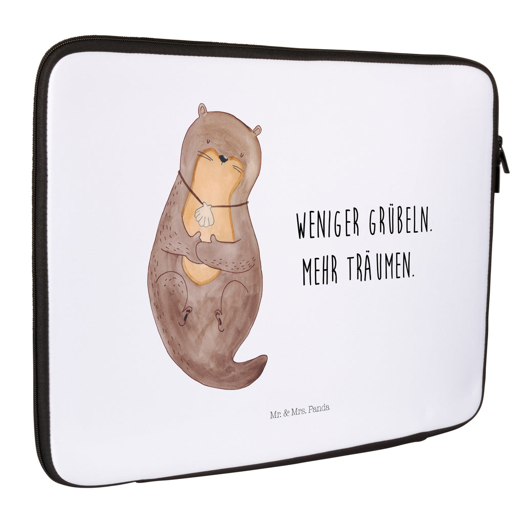 33 x 42 Notebook Tasche Otter mit Muschelmedaillon Notebook Tasche, Laptop, Computertasche, Tasche, Schutzhülle, Otter, Fischotter, Seeotter, Otterliebe, grübeln, träumen, Motivation, Tagträumen, Büro
