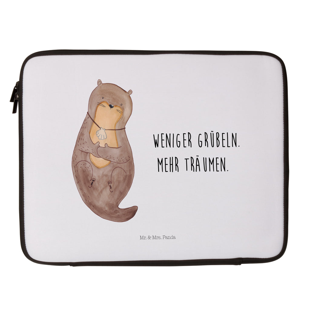33 x 42 Notebook Tasche Otter mit Muschelmedaillon Notebook Tasche, Laptop, Computertasche, Tasche, Schutzhülle, Otter, Fischotter, Seeotter, Otterliebe, grübeln, träumen, Motivation, Tagträumen, Büro