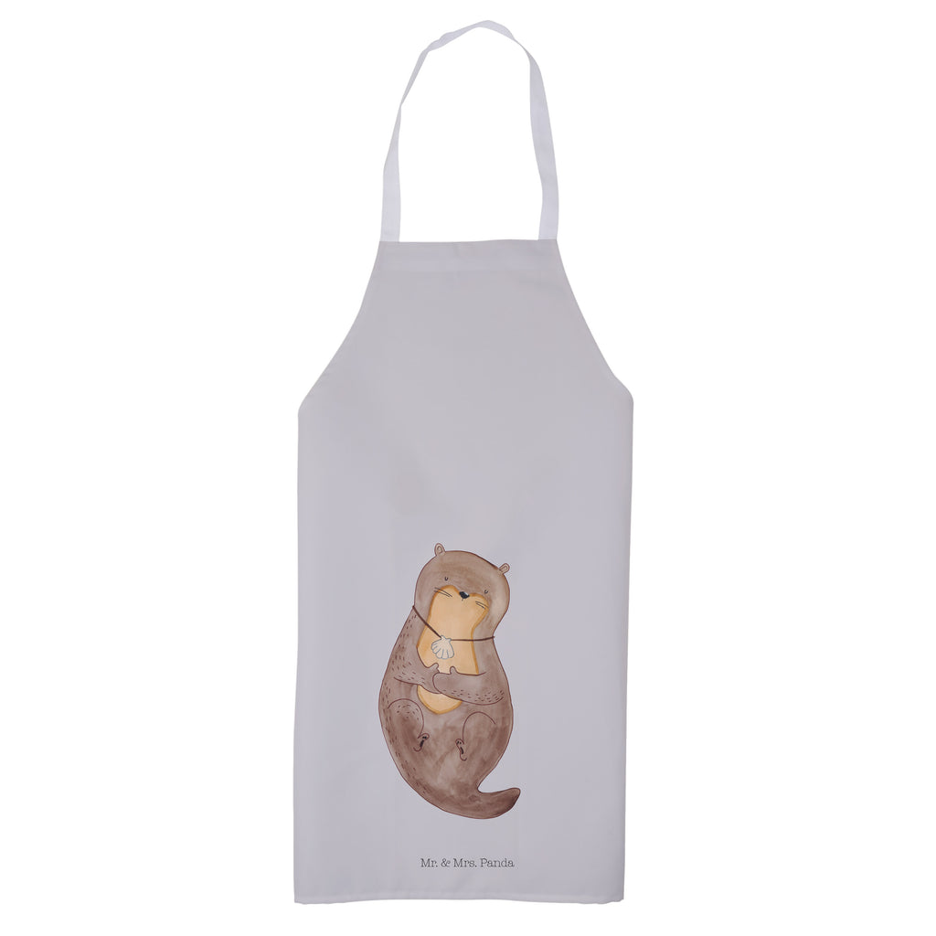 Kochschürze Otter mit Muschelmedaillon Schürze, Backschürze, Küchenschürze, Grillschürze, Latzschürze, Otter, Fischotter, Seeotter, Otterliebe, grübeln, träumen, Motivation, Tagträumen, Büro