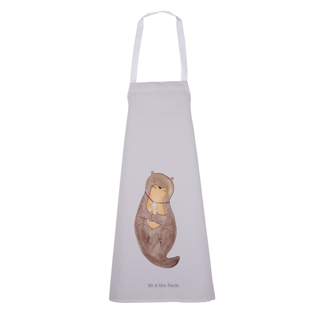 Kochschürze Otter mit Muschelmedaillon Schürze, Backschürze, Küchenschürze, Grillschürze, Latzschürze, Otter, Fischotter, Seeotter, Otterliebe, grübeln, träumen, Motivation, Tagträumen, Büro