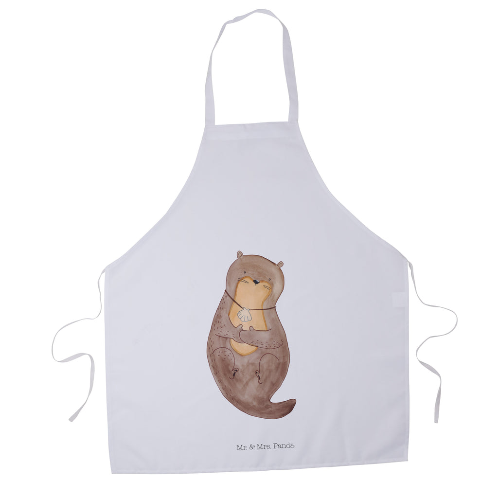 Kochschürze Otter mit Muschelmedaillon Schürze, Backschürze, Küchenschürze, Grillschürze, Latzschürze, Otter, Fischotter, Seeotter, Otterliebe, grübeln, träumen, Motivation, Tagträumen, Büro