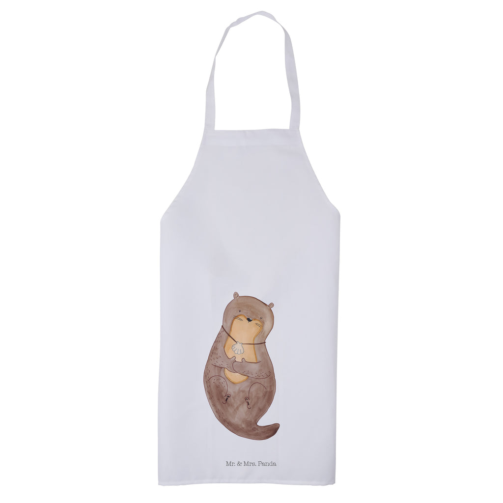 Kochschürze Otter mit Muschelmedaillon Schürze, Backschürze, Küchenschürze, Grillschürze, Latzschürze, Otter, Fischotter, Seeotter, Otterliebe, grübeln, träumen, Motivation, Tagträumen, Büro