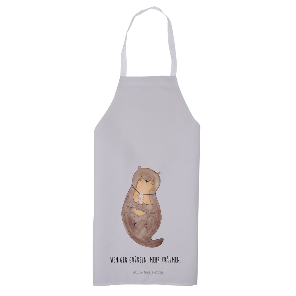 Kochschürze Otter mit Muschelmedaillon Schürze, Backschürze, Küchenschürze, Grillschürze, Latzschürze, Otter, Fischotter, Seeotter, Otterliebe, grübeln, träumen, Motivation, Tagträumen, Büro